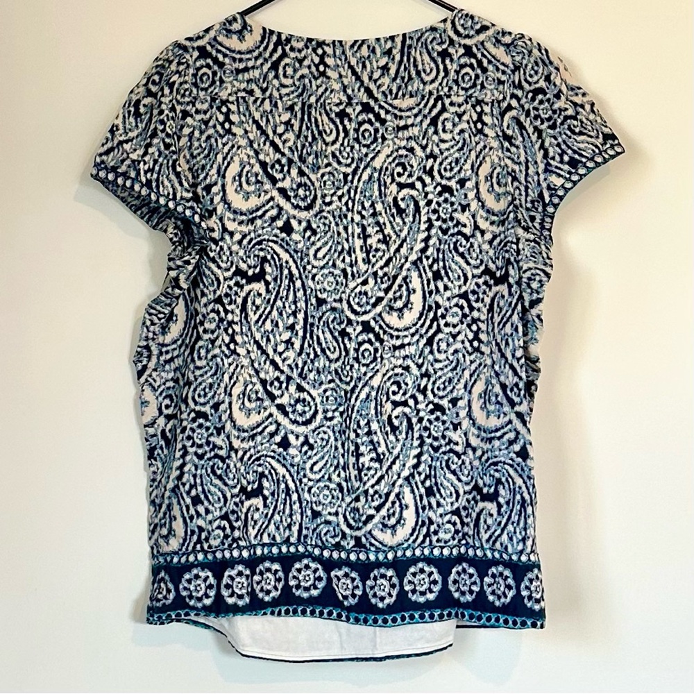 St. John's Bay Navy and White Paisley Square Neck Blouse - Size: Large - Picture 5 of 6